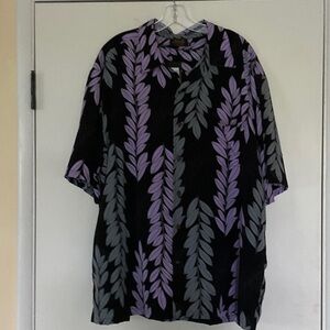 Elegant Black and Purple Leaf Men's Aloha Shirt
